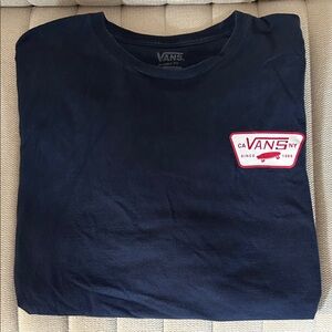 Vans Men's Dark Blue Tee with Red Logo
